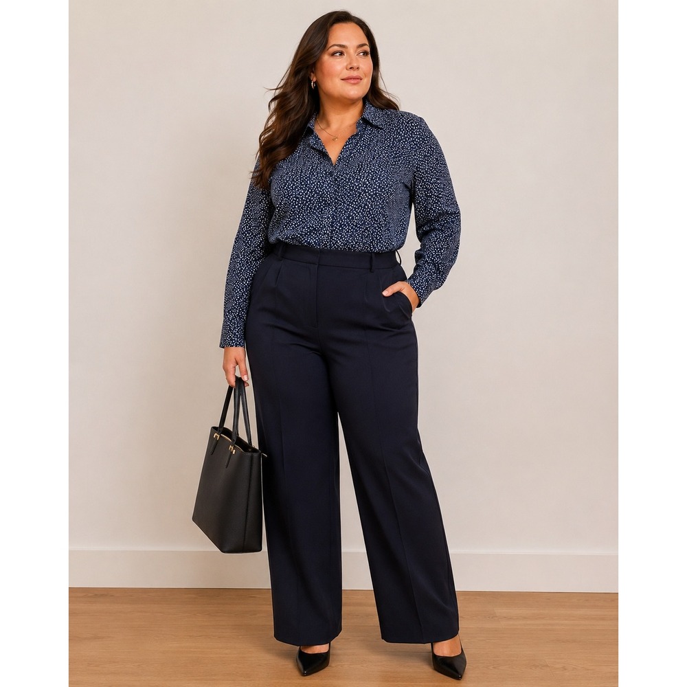 LOFT Navy and White Printed Button-Down Shirt